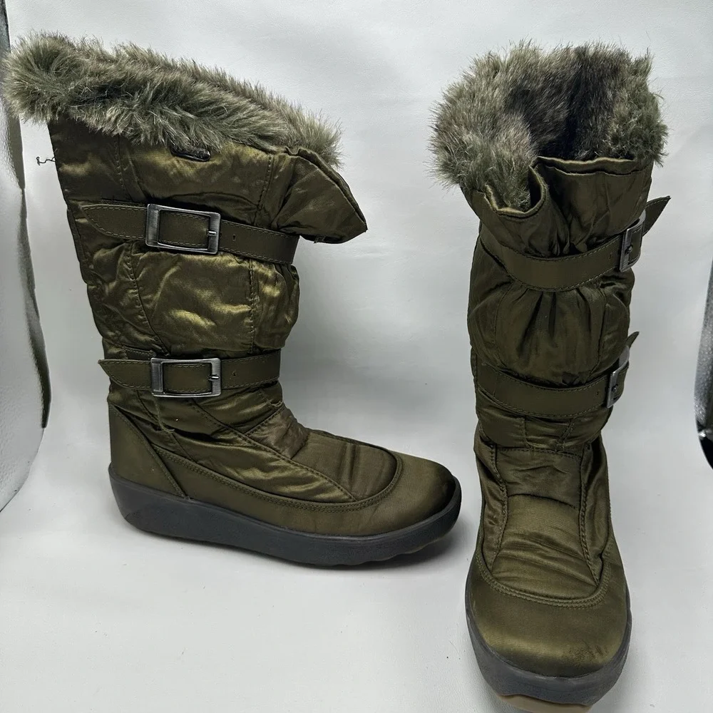 Pajar Womens Green Round Toe Mid-Calf Shearling Style Boots Size EU 39 US 8